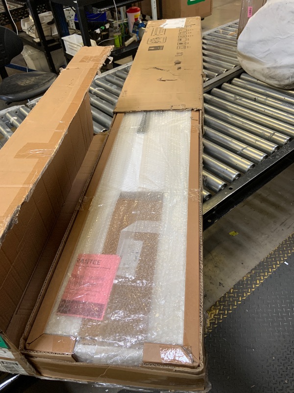 Photo 1 of ROYMELO 48x84 Inch Glass Sliding Barn Door Slab and 8ft Hardware Kit Included, 5 Frosted Glass, LVL Wood Panel Covered with White Water-Proof Scratch-Proof PVC Surface, Simple DIY Assembly (factory sealed) opened for quality check