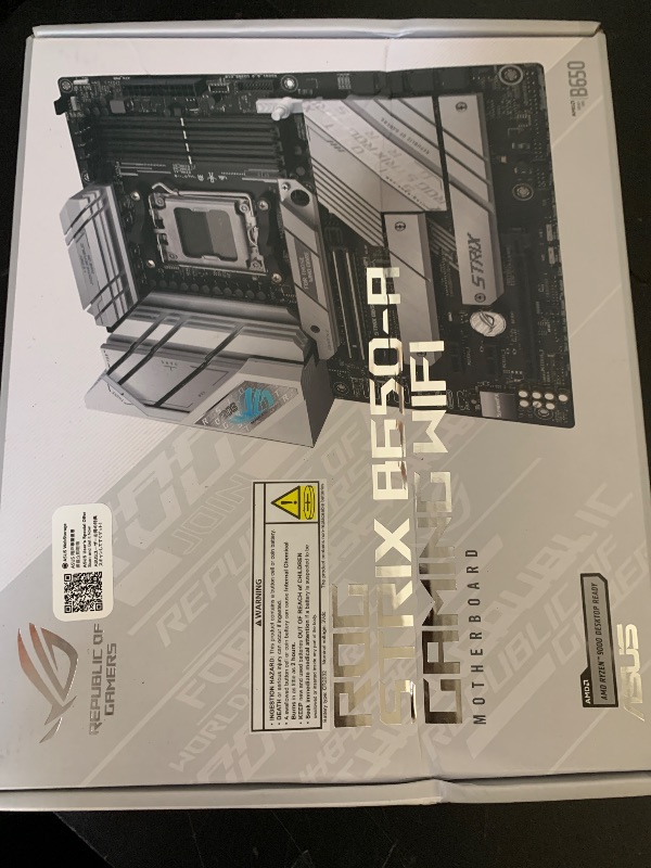 Photo 1 of ASUS ROG Strix B650-A Gaming WiFi AMD B650 AM5 Ryzen™ Desktop 9000 8000 & 7000 ATX motherboard, 12 + 2 power stages, DDR5, 3x M.2 slot, PCIe® 4.0, 2.5G LAN, WiFi 6E, USB 3.2 Gen 2x2 Type-C®, Aura Sync