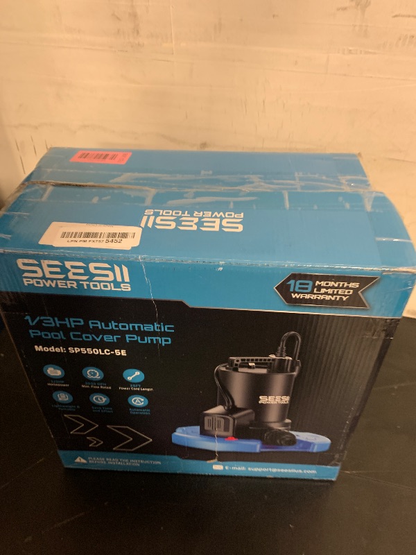 Photo 1 of SEESII 1/3HP Pool Cover Pump - Automatic On/Off, 3035GPH Submersible Water Pump with Filter Net, 25ft Power Cord, Check Valve, Sump Pump for Swimming Pool, Hot Tubs, Pond, Basement, Rooftops