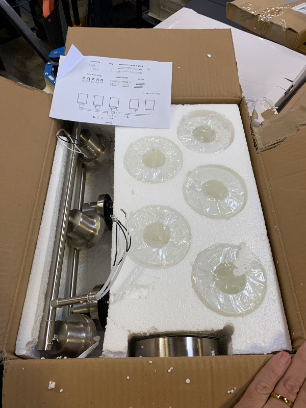 Photo 1 of Guliaofo 5-Light Brushed Nickel Vanity Lights, Bathroom Light Fixtures with Textured Milky White Glass Shade, Modern Bathroom Lighting Fixtures Over Mirror Wall Sconce Light - E26 Base