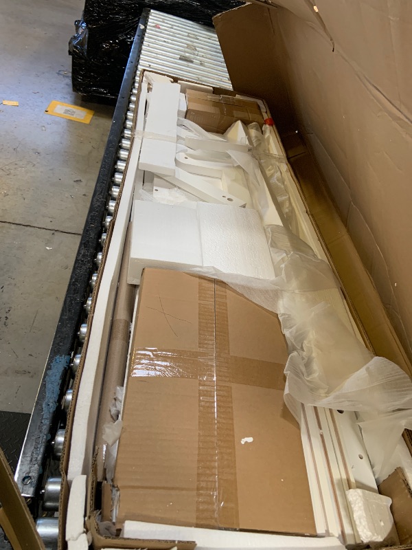 Photo 1 of Merax Queen Size Murphy Bed with Top Cabinets and Shelves, Fold into The Wall, Space-Saving Design, Multifunctional Foldable Platform Bed Frame for Bedroom, Guest Room, Home Office, White (slight chipping on boards) 