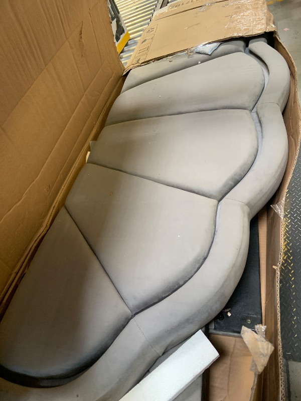 Photo 1 of **UNKNOWN, INCOMPLETE, DAMAGED** Full Size Bed Frame, Upholstered Bed Frame with Storage Headboard, No Box Spring Needed, Easy Assembly, Light Grey