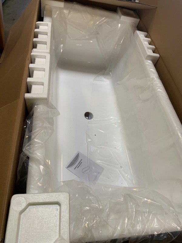 Photo 1 of Acrylic Freestanding Bath Tub - 67" Deep Soaking Tub with Ergonomic Backrest & Chrome Overflow System