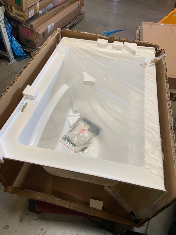 Photo 1 of Aqua Eden VTAM4832L22D 48-Inch Anti-Skid Acrylic 3-Wall Alcove Tub with Left Hand Drain, Glossy White