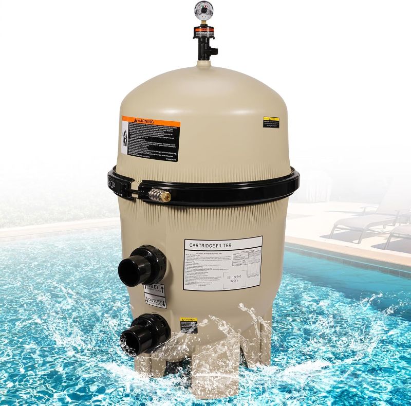 Photo 1 of 160340 Cartridge Pool Filter Tank Assembly-320 Square Feet 120 GPM Fit for Pentair Clean & Clear Plus Cartridge Pool Filters, Fiberglass Reinforced Polypropylene Tank Cartridge, Almond
