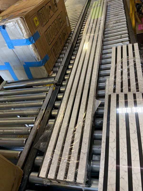 Photo 1 of White Marble Acoustic Wood Slat Wall Panel, Soundproof Home Decor 4 pack