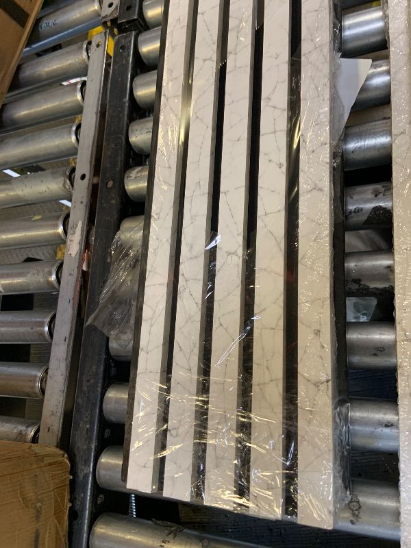 Photo 1 of White Marble Acoustic Wood Slat Wall Panel, Soundproof Home Decor 4 pack