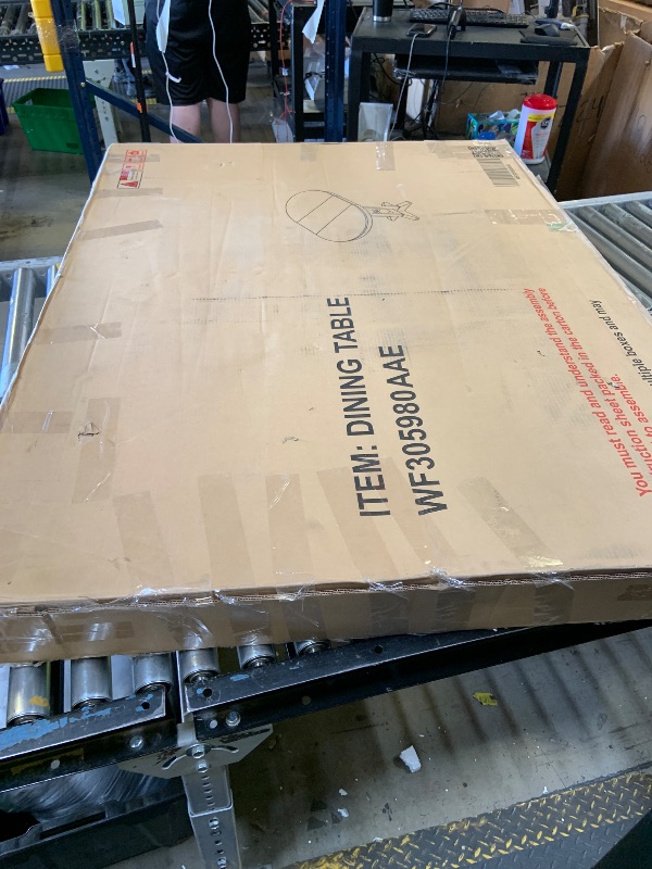 Photo 1 of Merax Farmhouse Expandable Round Dining Table, 42 to 56 Inch Vintage Solid Wood Kitchen Table with Removable Oval Leaf, Retro Distressed Finish for Dining Room, Seats 6, Natural