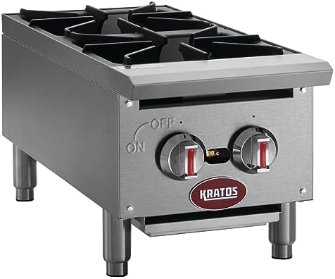 Photo 1 of 29Y-070 12" Wide 2-Burner Commercial Hot Plate, Countertop Natural Gas Stove for Restaurants, 50,000 Total BTU (WOODEN BOX SEALED)