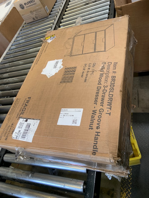 Photo 1 of Walker Edison Sloane 3-Drawer Groove Handle Solid Pine Wood Dresser, 36 Inch, Walnut