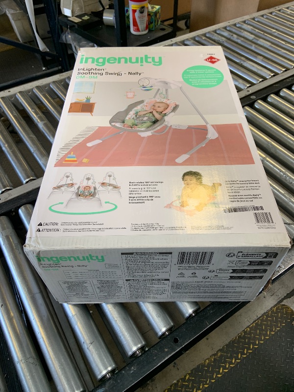 Photo 1 of Ingenuity InLighten 5-Speed Baby Swing - Swivel Infant Seat, 5 Point Safety Harness, Nature Sounds, Lights - Nally Owl