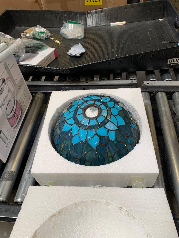 Photo 1 of HWDFEI Tiffany Lamp Shade 12 Inch Accessories Replacement Stained Glass Lampshade Only for Arched Floor Lamp, Pendant Light(Green Dragonfly Q)