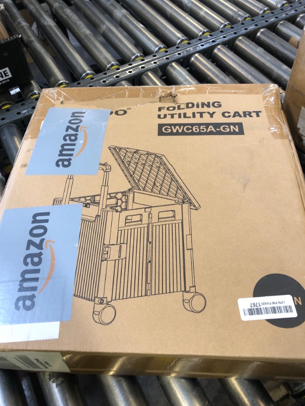 Photo 1 of Folding Utility Cart Portable Rolling Crate Handcart Shopping Trolley Collapsible Tool Box, with Lid, on Rotate Wheels, for Grocery, Shopping, Office, Teacher, Camp,File (Green)