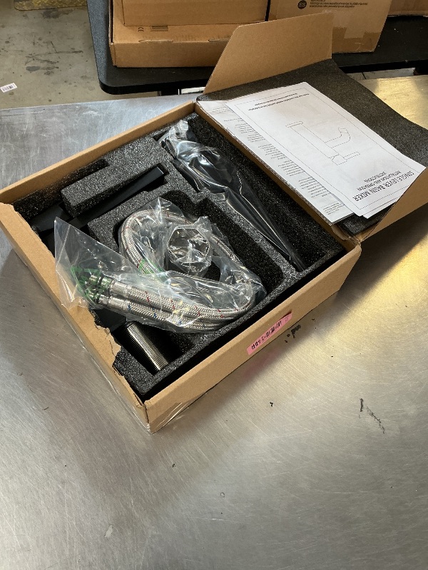 Photo 1 of KENES Matte Black Single Handle Bathroom Sink Faucet, Stainless Steel Vanity Faucet for Bathroom Sink, with Pop Up Drain Stopper & Water Supply Hoses LJ-9031-2