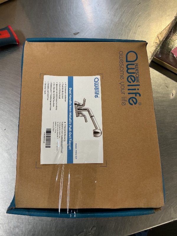 Photo 1 of Utility Sink Faucet with Sprayer, Laundry Room Faucet with Pull Out Sprayer for Laundry Tub, 4 inch Centerset 3 Holes Installation Non-Metallic, Chrome Finish