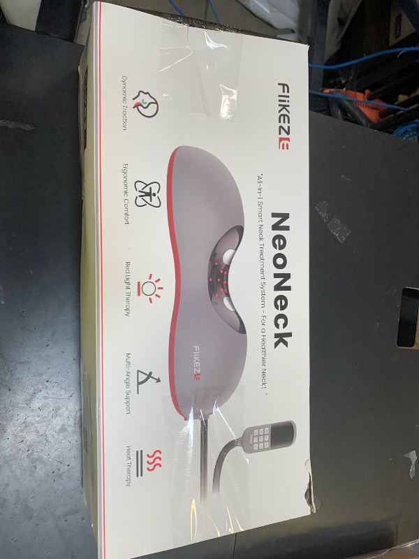 Photo 1 of FliKEZE Heated Neck Stretcher with Red Light Therapy, Wireless Cervical Traction Device for TMJ Pain Relief and Shoulder Relaxer, Neck Traction Massager Pillow for Home/Office Used, Grey