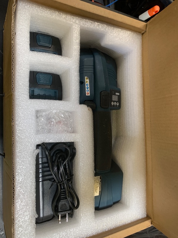 Photo 1 of Flyrivergo Electric Strapping Machine 2 x 4000mAh Battery, Automatic Strapping Tool Banding Machine for 1/2-5/8in PP PET Straps Digital Display Tensioner Kit for Warehouse Pallet & Box Packaging