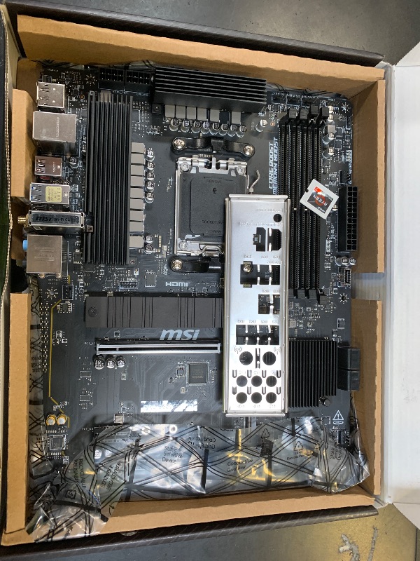 Photo 1 of MSI PRO B650-S WiFi ProSeries Motherboard (AMD Ryzen 9000/8000/7000 Series Processors, AM5, DDR5, PCIe 4.0, M.2 Slots, SATA 6Gb/s, USB 3.2 Gen 2, HDMI/DP, Wi-Fi 6E, Bluetooth 5.3, 2.5Gbps LAN, ATX)