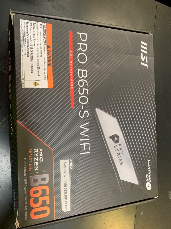 Photo 1 of MSI PRO B650-S WiFi ProSeries Motherboard (AMD Ryzen 9000/8000/7000 Series Processors, AM5, DDR5, PCIe 4.0, M.2 Slots, SATA 6Gb/s, USB 3.2 Gen 2, HDMI/DP, Wi-Fi 6E, Bluetooth 5.3, 2.5Gbps LAN, ATX)