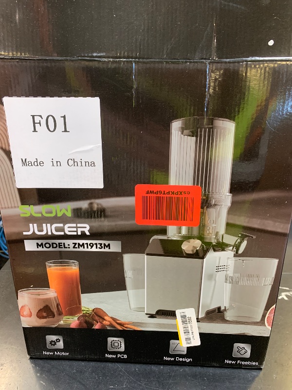 Photo 1 of WHUTO Cold Press Juicer, Wide Feed Chute Juicer Machines, Stainless Steel Slow Masticating Juicers Easy to Clean, Vegetables & Fruits Juice Extractor, High Juice Yield, Gray Knob