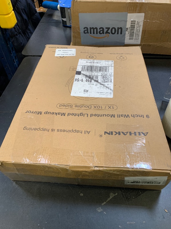 Photo 1 of ALHAKIN 9" Wall Mounted Lighted Makeup Mirror, Large Double Sided 1X/10X Magnifying Mirror with 3 Color Lights Dimmable, 360° Rotation, Black