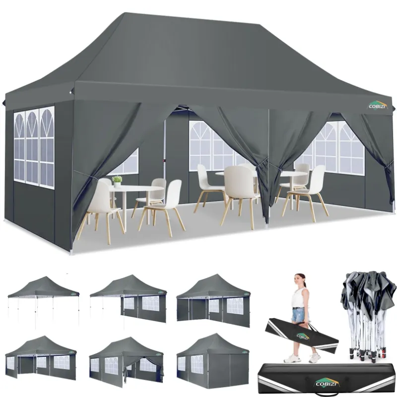 Photo 1 of COBIZI 10x20ft Pop Up Canopy Tent with 6 Removable Sidewalls, Easy Up Commercial Canopy, Waterproof and UV50+ Gazebo with Portable Bag, Adjustable Leg Heights,Party Tents for Parties