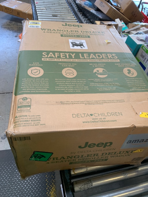 Photo 1 of Jeep Wrangler Deluxe 4 Seater Stroller Wagon by Delta Children - Premium Quad Stroller Wagon for 4 Kids with Convertible Seats, Adjustable Push/Pull Handles, Removable Canopy & Flat Fold, Grey