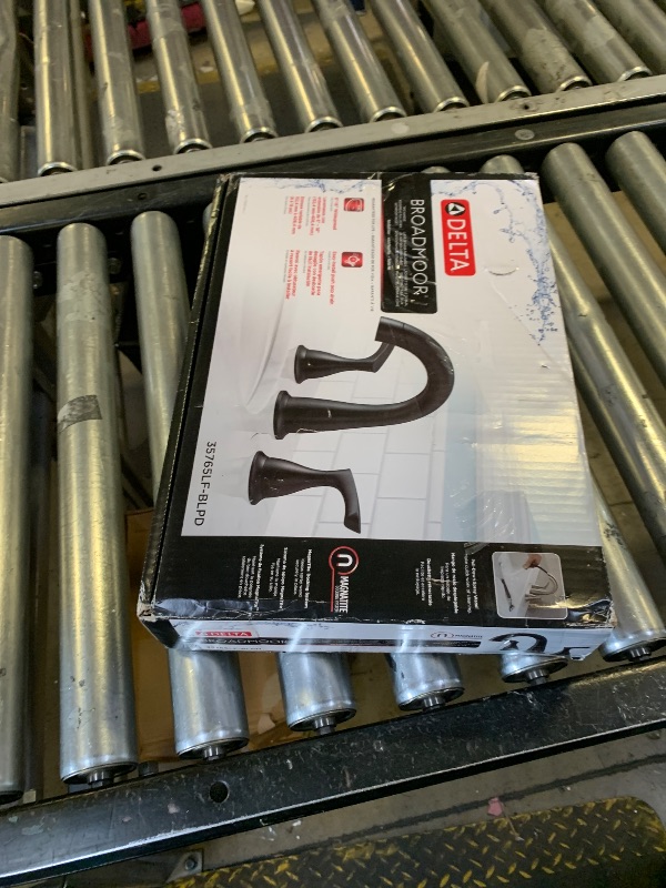 Photo 1 of Delta Broadmoor Matte Black Bathroom Faucet with Sprayer, 8 Inch 3 Hole Widespread Bathroom Sink Faucet with Pull Out Sprayer, Push-Pop Drain, Matte Black 35765LF-BLPD