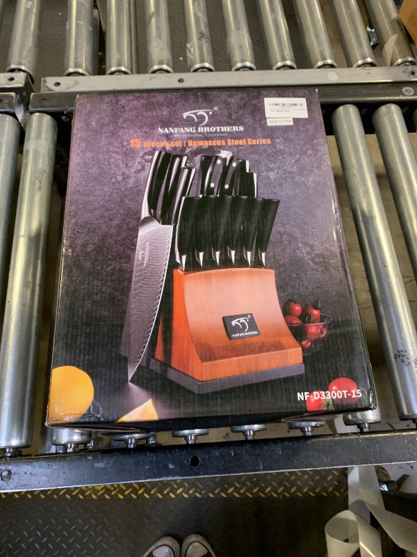Photo 1 of Knife Set, NANFANG BROTHERS 15-Piece Damascus Kitchen Knife Set with Block, ABS Ergonomic Handle for Chef Knife Set, Carving Fork, Disconnect-type Knife Block Set