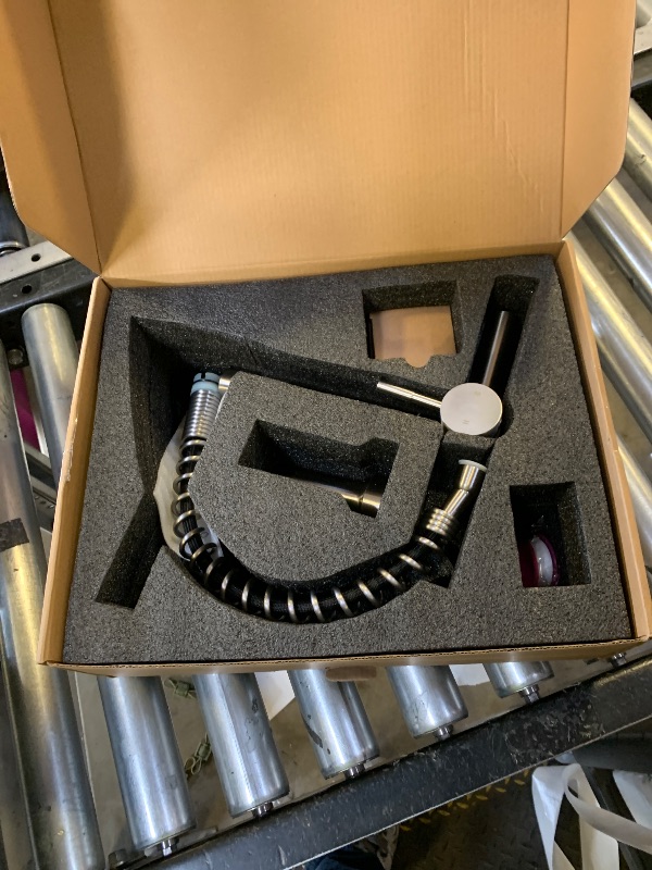 Photo 1 of ZHYICH Wall Mount Kitchen Faucet with Pull Out Sprayer, 8 Inch Center Commercial Kitchen Sink Faucet, Spot-Free Stainless Steel, Easy Controlled Cold and Hot Water