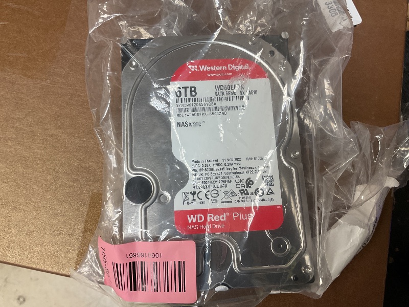 Photo 1 of Western Digital 6TB WD Red Plus NAS Internal Hard Drive HDD - 5400 RPM, SATA 6 Gb/s, CMR, 64 MB Cache, 3.5" - WD60EFRX