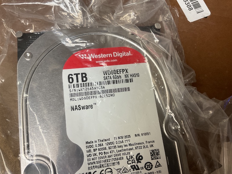 Photo 1 of Western Digital 6TB WD Red Plus NAS Internal Hard Drive HDD - 5400 RPM, SATA 6 Gb/s, CMR, 64 MB Cache, 3.5" - WD60EFRX