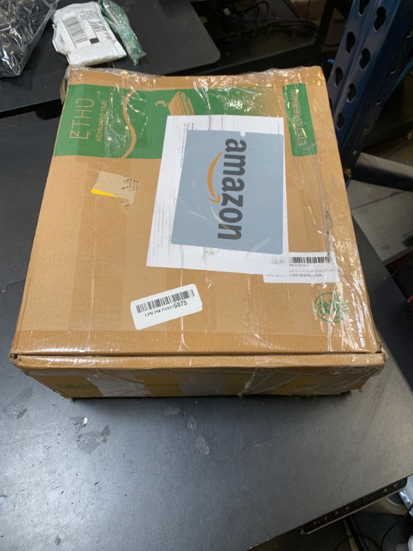 Photo 1 of ETHU Keyboard Tray Under Desk, Ergonomic Corner Keyboard Tray with 180° Adjustable C Clamp for L Shape Desk 26.77" X 12.2" Easy to Install, Computer Keyboard Stand for Home and Office (White)