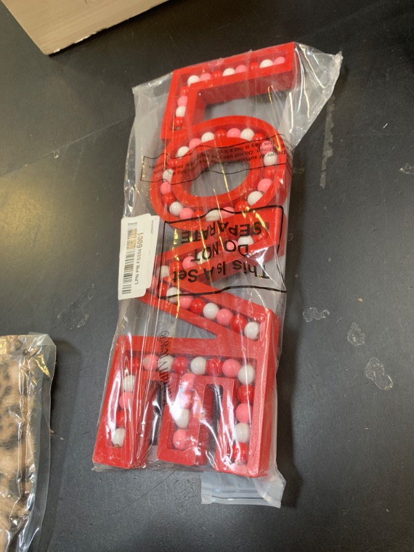 Photo 1 of RattanView Love Sign for Desktop Wall Hanging Valentine's Day Block Word Monogram Decorative decor Freestanding Pink White Red Beaded for Valentines Home Decoration Wedding Gift