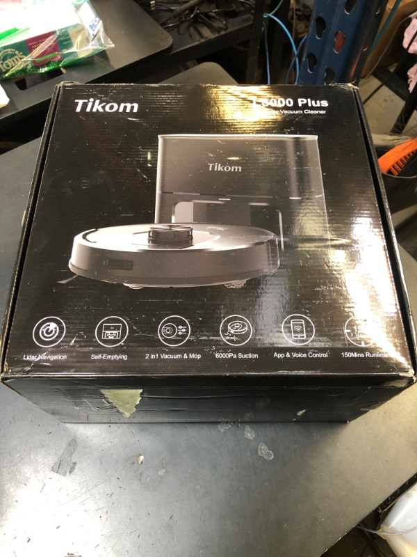 Photo 1 of Tikom Robot Vacuum and Mop, 6000Pa Robotic Vacuum Cleaner with Self-Emptying Base, 90 Days Capacity, LiDAR Navigation, Home Mapping, Ideal for Pet Hair, Hard Floors, Carpet (L8000 Plus)