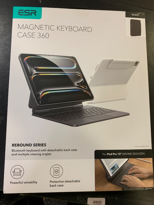 Photo 1 of ESR iPad Pro 13 Inch Case with Keyboard (M5/M4, 2025/2024), iPad Pro 13 Keyboard Case with Easy-Set Magnetic Stand, Portrait/Raised Modes for iPad Pro 13, Removable, Rebound 360 Series, Black