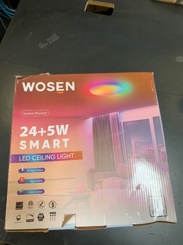 Photo 1 of 1 Pack 12 Inch Smart Ceiling Light Fixture, RGB LED Flush Mount Ceiling Light with Night Light, 24W 2400LM Ultra-Slim Ceiling Light with Remote, 16 Million DIY Colors, Works with Alexa/Google Home