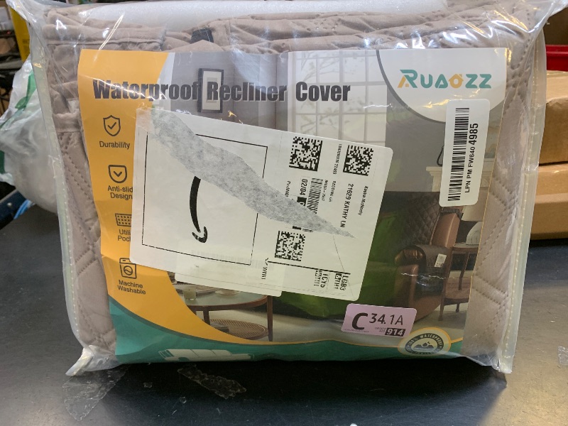 Photo 1 of Ruaozz Waterproof Recliner Couch Covers 1-Piece Sofa Covers Washable Recliner Covers Non-Slip Furniture Protector with Elastic Straps Pocket for Kids Pets (Khaki, 3 Seater)