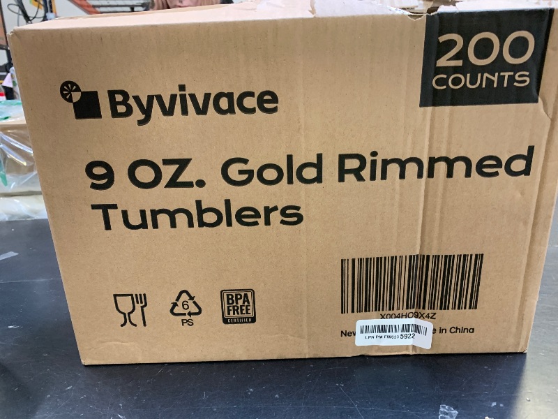 Photo 1 of [200 Pack] 9oz Clear Plastic Cups with Gold Rimmed Sturdy & Food Safe Disposable Wine Glasses Party Wedding Cups Disposable Drinking Cups Plastic Cocktail Glasses for Wine, Juice & Cold Beverages