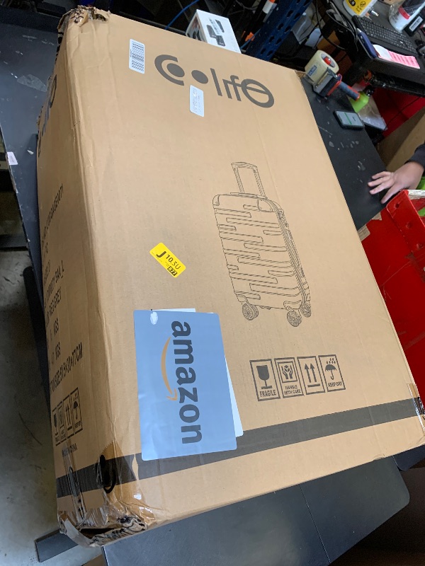 Photo 1 of Coolife Hardside Checked Luggage with TSA Lock, Spinner Wheels, Telescopic Handle, Lightweight Suitcase (Grey, L(28in))