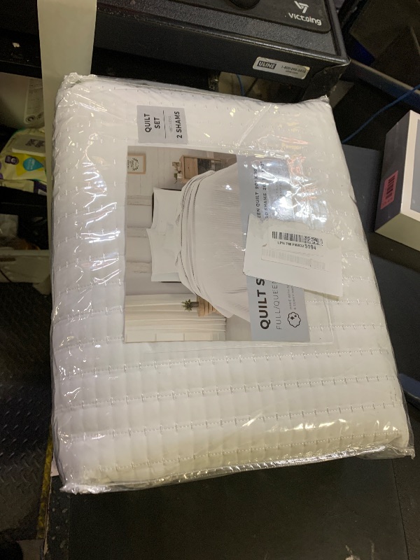 Photo 1 of Great Bay Home Full/Queen Quilt Bedding Set, 3-Piece Lightweight Summer Channel Stitch Quilt Set with Shams, Ultra Soft White Bedspreads, Quilted Bedding Coverlets for All Seasons