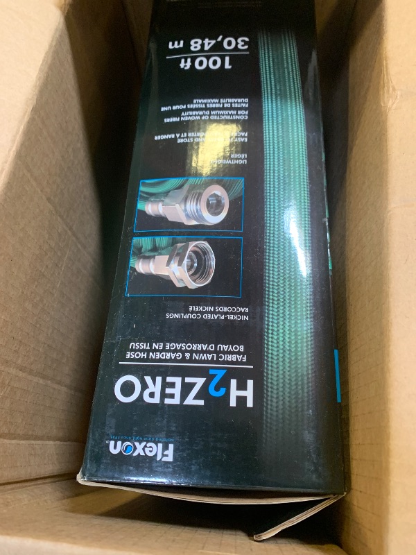 Photo 1 of Flexon H2Zero 100ft Lightweight Fabric Garden Hose – Ultra-Flexible, High-Strength 750 PSI Fabric Hose with Crush-Proof Nickel Plated Couplings – Easy-Carry, Kink-Resistant Lawn & Garden Watering Hose