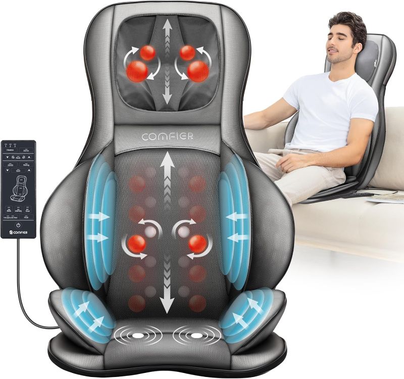 Photo 1 of COMFIER Back Massager for Pain Relief Deep Tissue, Shiatsu Neck and Back Massager with Heat, Rolling & Compression Massage Chair Pad for Office Chair, Full Body Massage Chair Gift for Mom Dad
