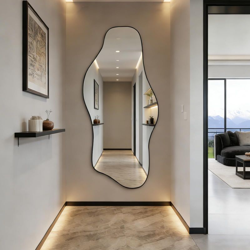 Photo 1 of DAOYIJIAJU Large Irregular Mirror, 63"x30" Asymmetrical ?Tempered Glass Mirrors Full Length, Abstract Frameless Wall Mirrors for Living Room Bathroom Bedroom Entryway Hallway, Horizontal Or Vertical