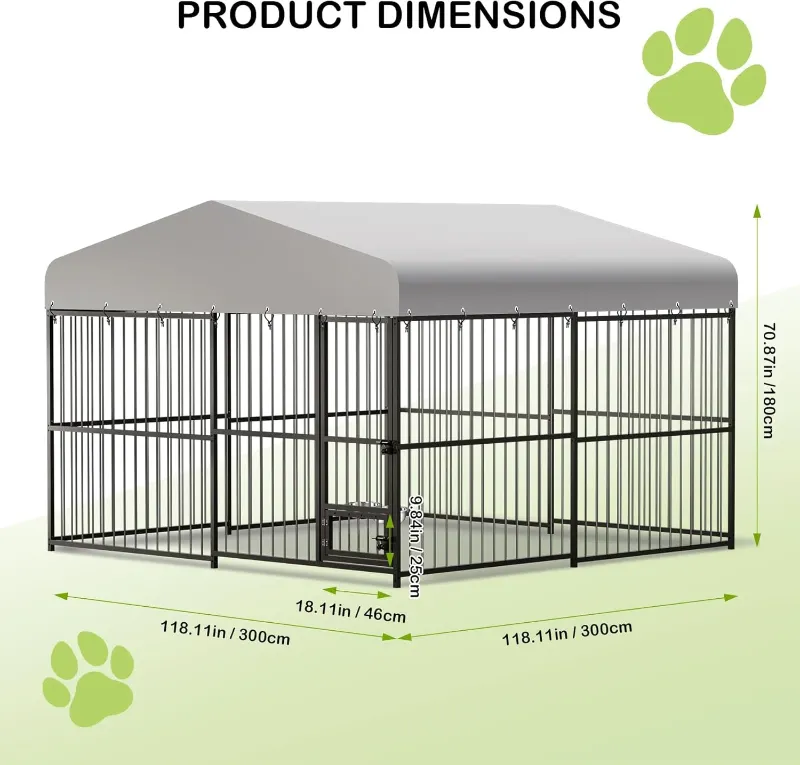 Photo 1 of Large Outdoor Dog Kennel, Heavy Duty Dog Cage with Roof, Dog Kennel Galvanized I