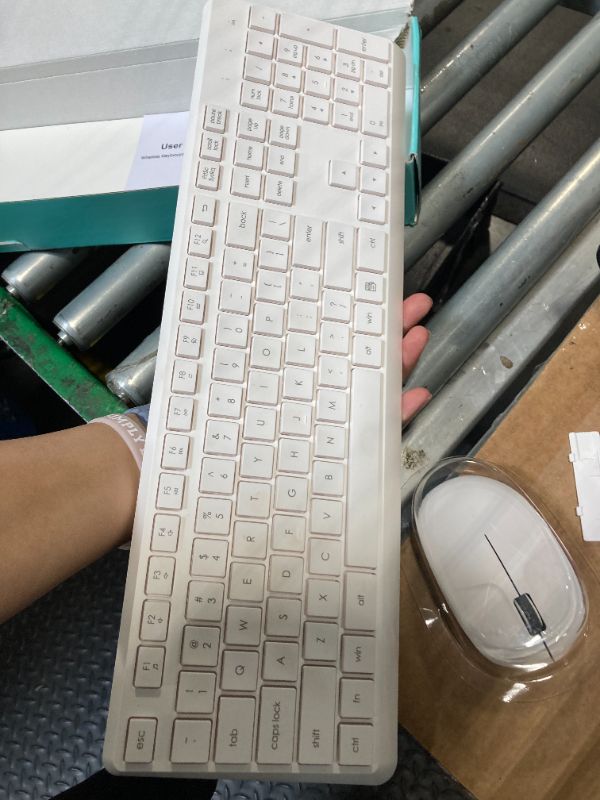 Photo 1 of ***MISSING USB*** Wireless Keyboard and Mouse Combo for Windows, 2.4G Full-Sized External Cordless Computer Keyboard Mouse Combo for Laptop PC Desktop Chrome Mac, Number Pad 1600 DPI Silent Mouse USB Receiver (White)