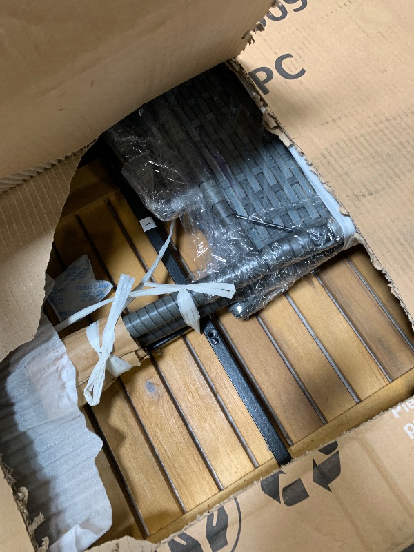 Photo 1 of ** TABLE ONLY ** RoyalCraft , Water-Resistant Rattan Outdoor Dining Table and 4 Chairs with Wood Table Top, Conversation Set Removable Cushions for Deck, Garden, Backyard, Gray