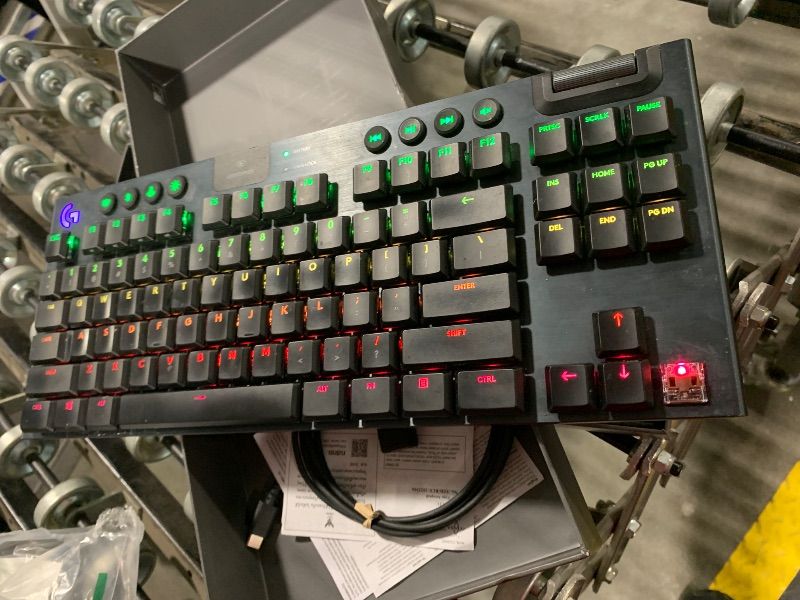 Photo 1 of ***MISSING RIGHT ARROW KEY***Logitech G915 X Lightspeed TKL Low-Profile Wireless Gaming Keyboard, Double-Shot PBT Keycaps, Fully Programmable Keys, RGB Backlighting, Sleek Aluminum Finishing, GL Brown Tactile - PC/Mac - Black***MISSING RIGHT ARROW KEY***
