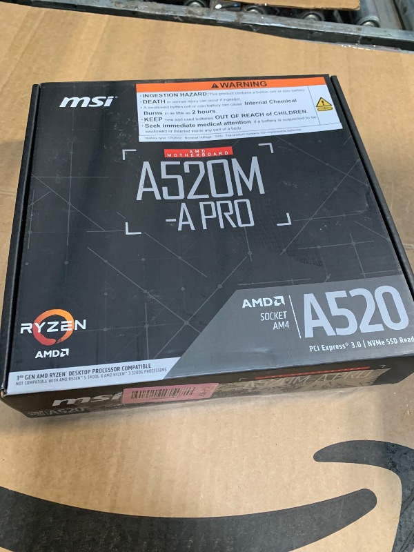 Photo 1 of **MAJOR DAMAGE**
MSI A520M-A PRO V1 Gaming Motherboard (AMD Ryzen 5000, AM4, DDR4, PCIe 3.0, SATA 6Gb/s, M.2, USB 3.2 Gen 1, DVI/HDMI, Micro-ATX)