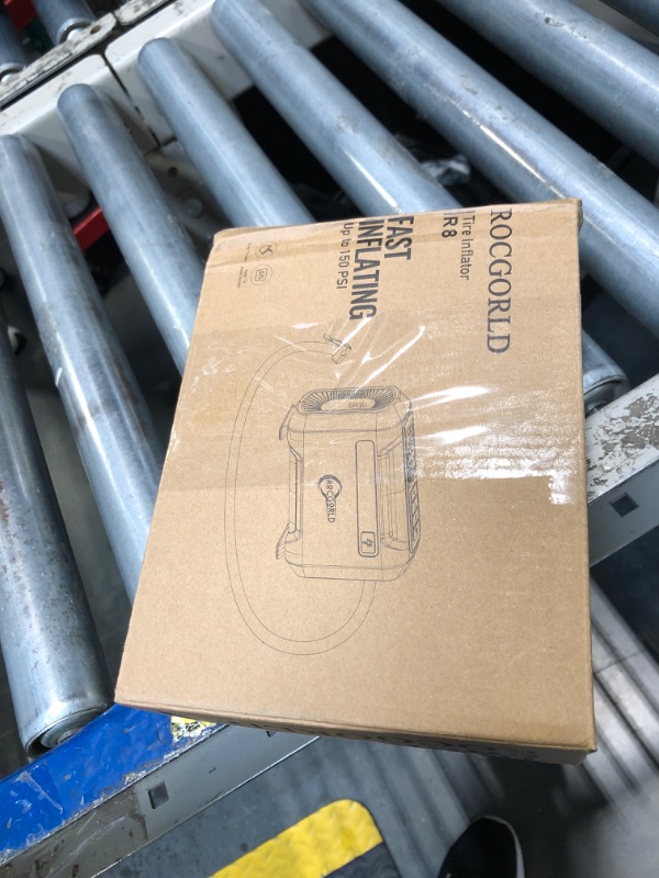 Photo 1 of ** Charger missing ** ROCGORLD R8 Tire Inflator Portable Air Compressor, DC 12V Air Compressor Portable with Large Dual Digital Screen, 3X Faster Inflation Air Pump for Car, Bike, Ball, Motor